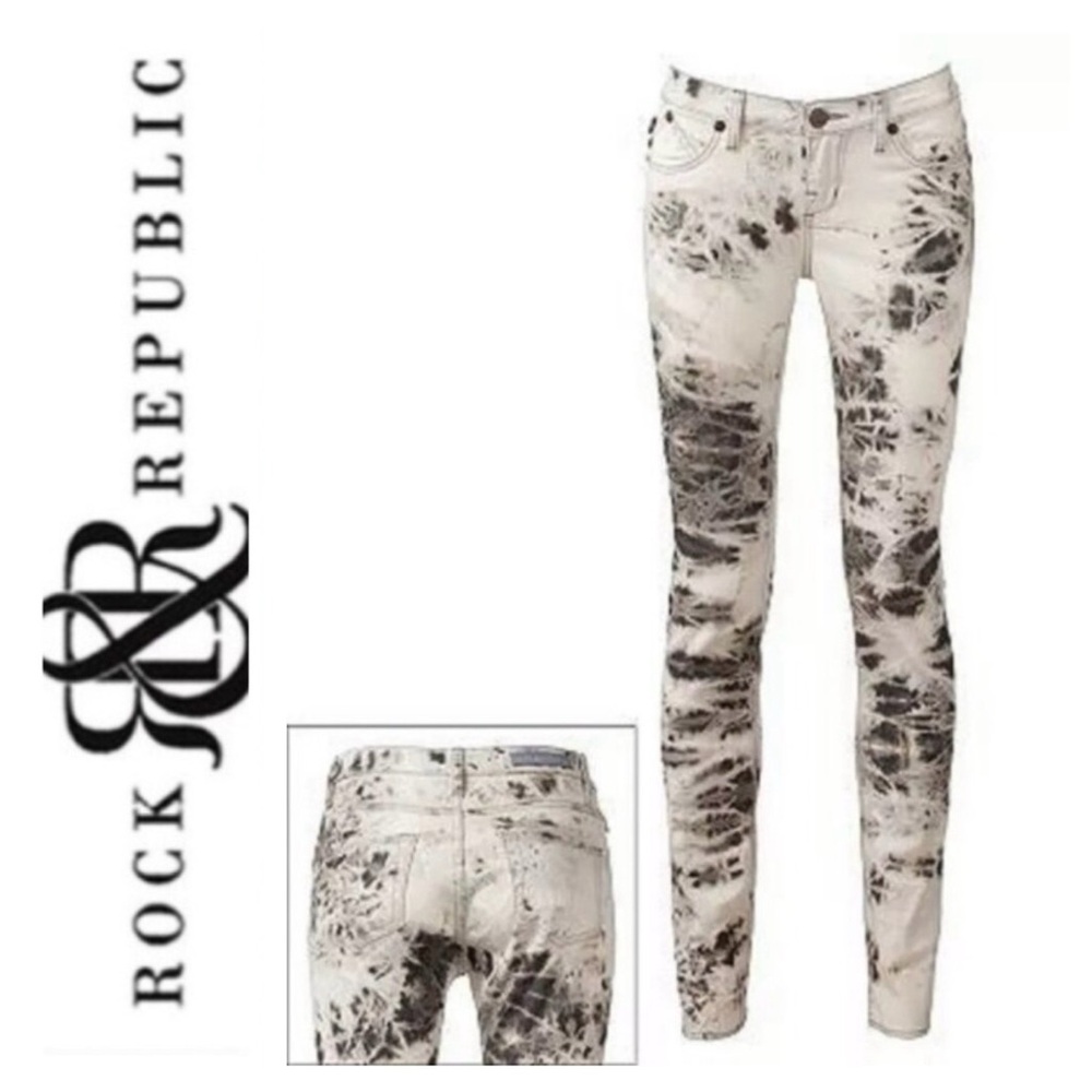 💵Rock & Republic Berlin White and Black Tie-Dye Skinny Jeans Size 6